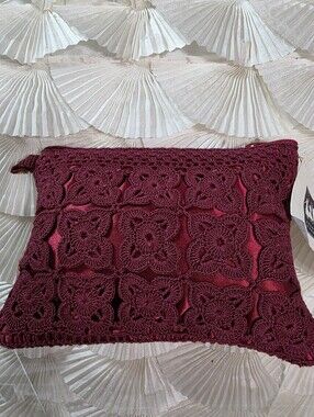 Eternal Thread Crochet Clutch/Makeup Bag in Burgundy/Red